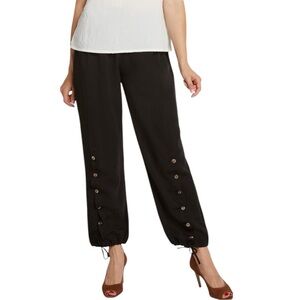 Fridaze Linen Redefined Ripple Tide Linen Pants Ankle Length in Black Small